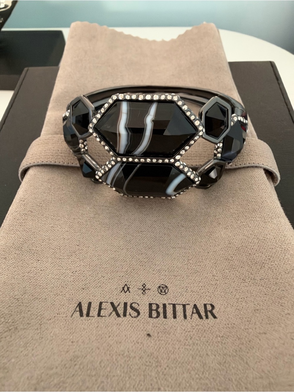 Alexis Bittar Black Faceted Agate-Look Crystal Bracelet